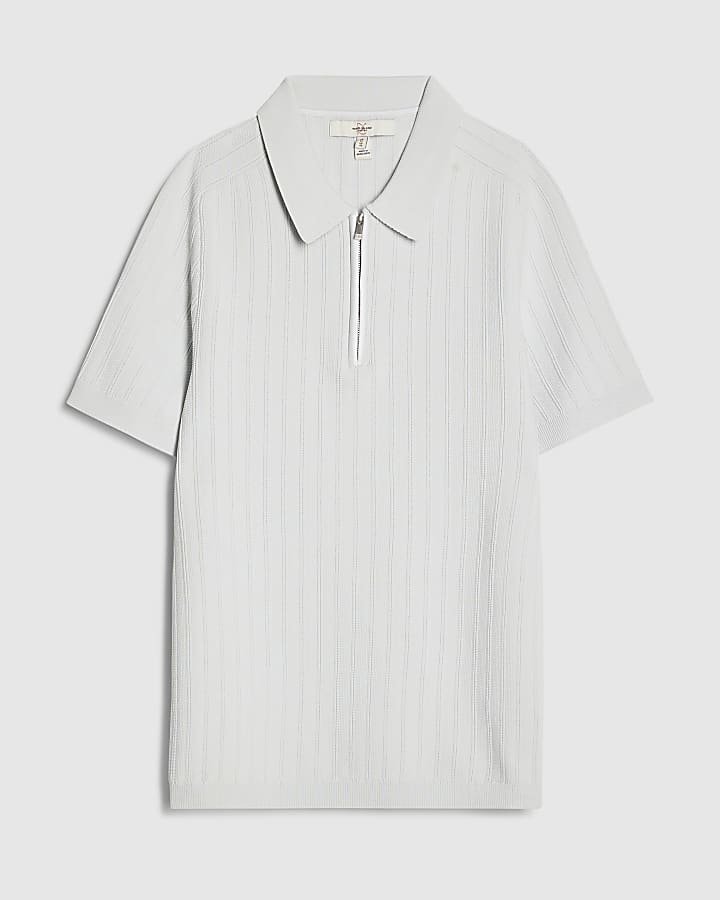 river island Blue Muscle Fit Ribbed Polo Shirt