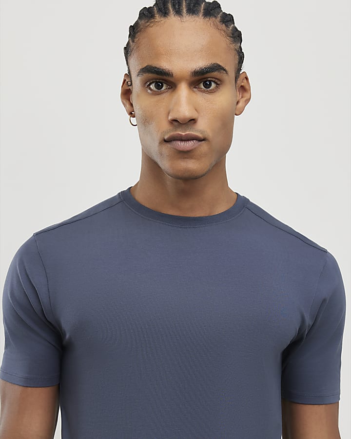 River Island Blue Muscle Fit T-Shirt