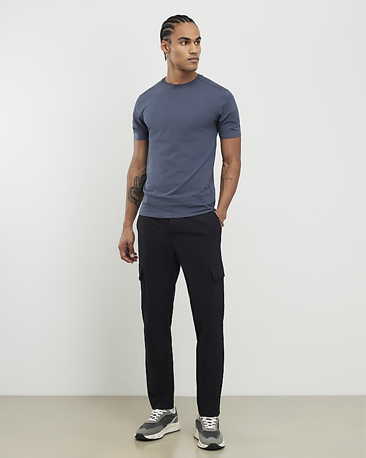 River Island Blue Muscle Fit T-Shirt