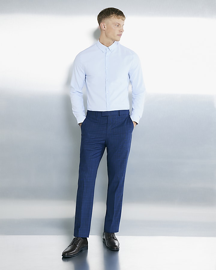 River Island Blue Muscle Fit Textured Formal Shirt