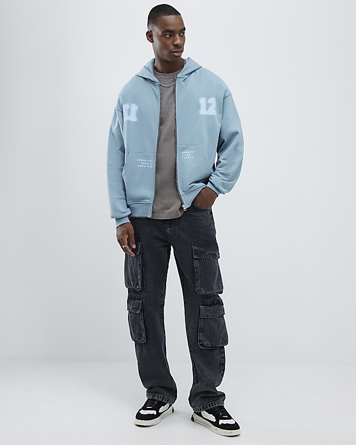 River Island Blue Oversized Fit 12 Wordy Hoodie