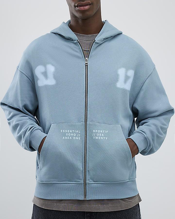 River Island Blue Oversized Fit 12 Wordy Hoodie