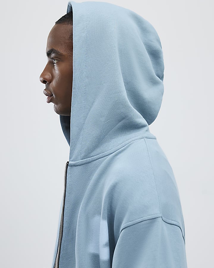 river island Blue Oversized Fit 12 Wordy Hoodie