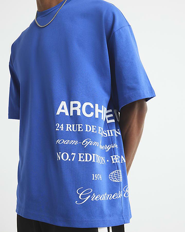 River Island Blue Oversized Fit Archive T-Shirt