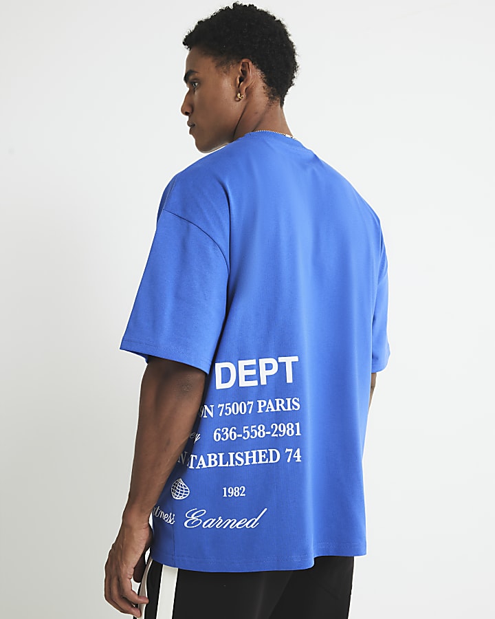 river island Blue Oversized Fit Archive T-Shirt