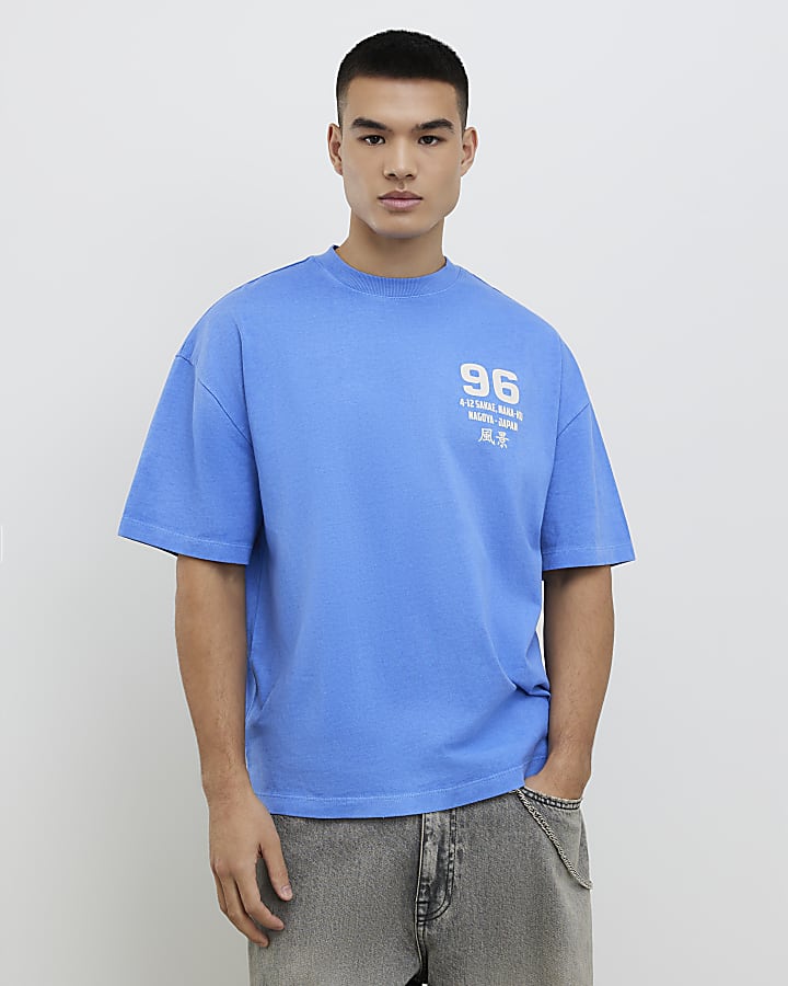 River Island Blue Oversized Fit Nagoya 96 T-Shirt
