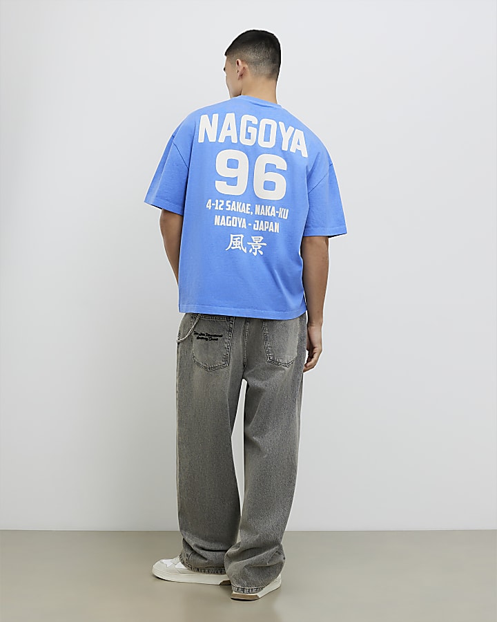River Island Blue Oversized Fit Nagoya 96 T-Shirt
