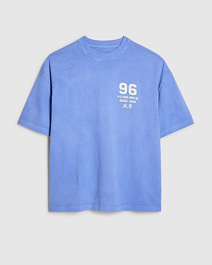 river island Blue Oversized Fit Nagoya 96 T-Shirt