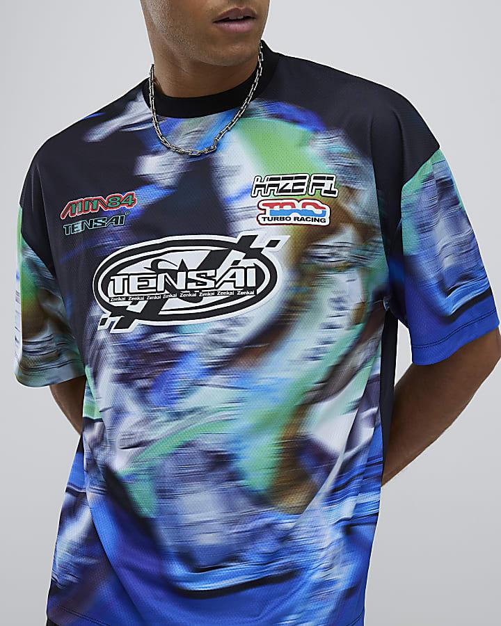 River Island Blue Oversized Fit Racer T-Shirt