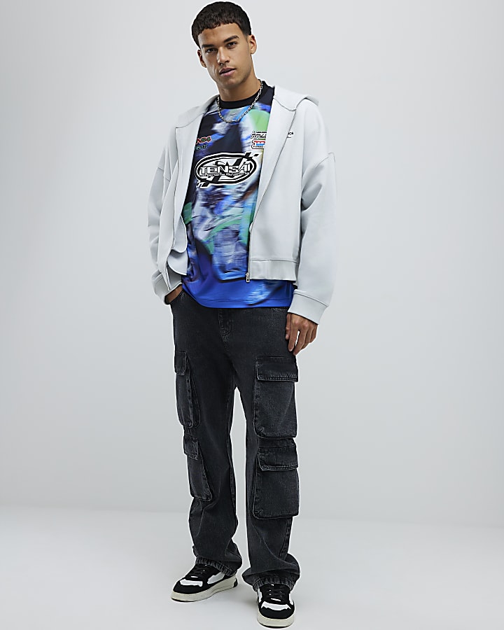 River Island Blue Oversized Fit Racer T-Shirt