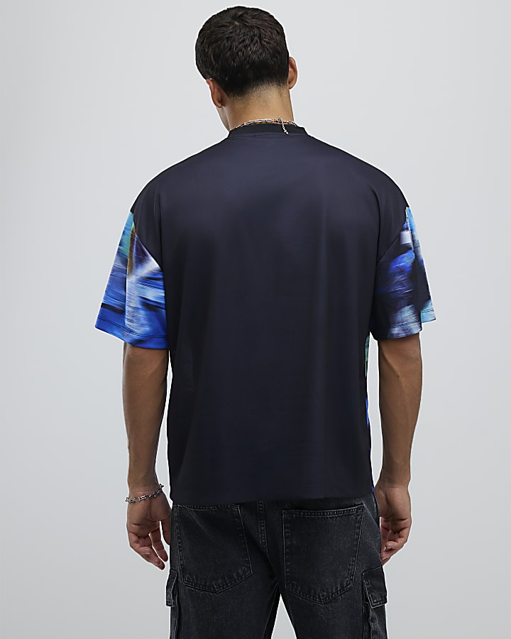River Island Blue Oversized Fit Racer T-Shirt