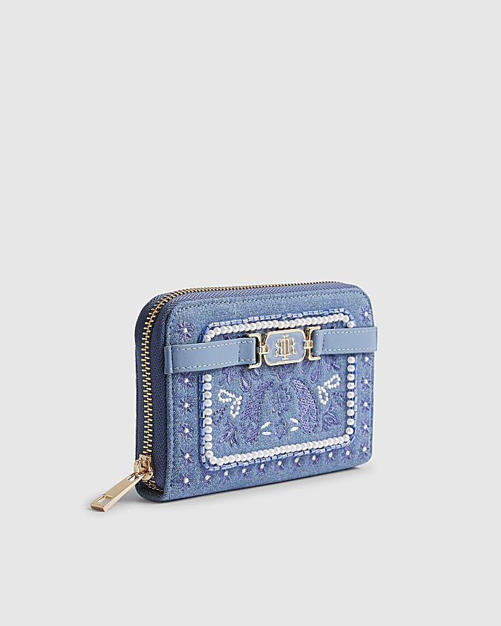 River Island Blue Paisley Print Embroidered Purse