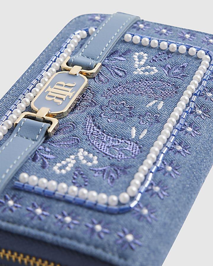 River Island Blue Paisley Print Embroidered Purse