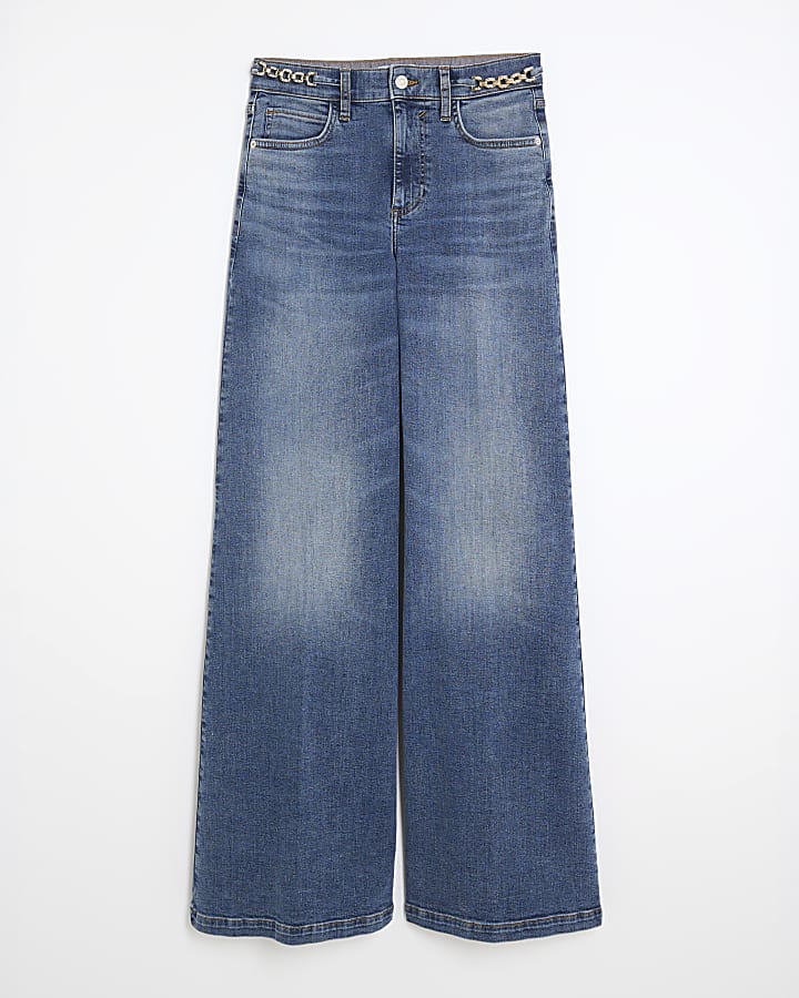 river island Blue Palazzo Wide Leg Jeans