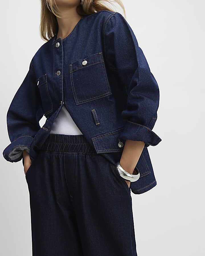 River Island Blue Pull On Barrel Leg Jeans