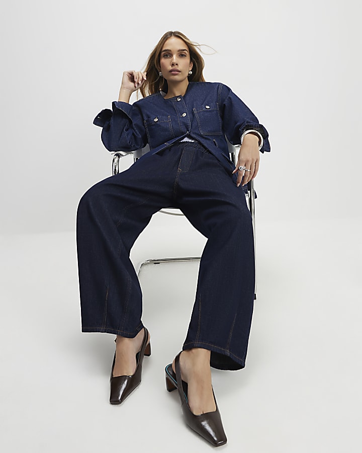 River Island Blue Pull On Barrel Leg Jeans