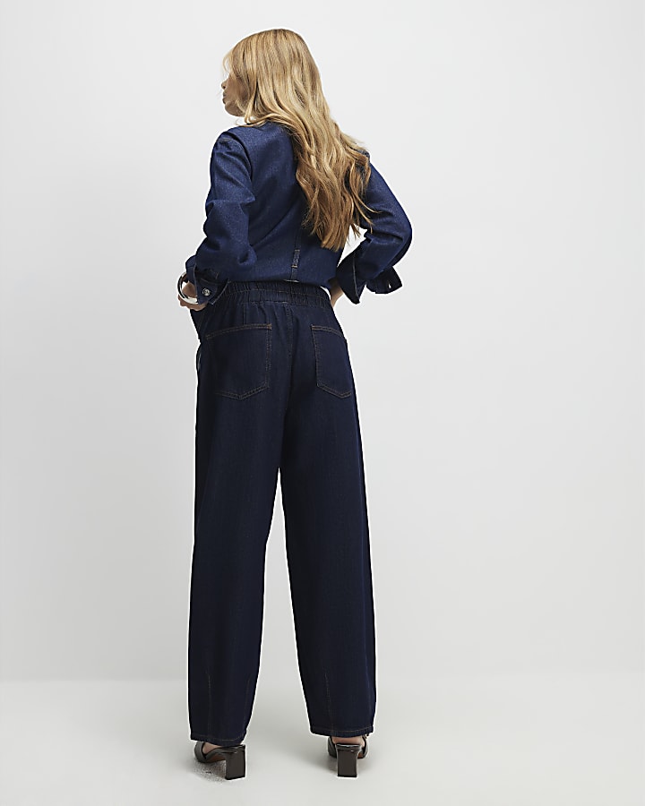 River Island Blue Pull On Barrel Leg Jeans