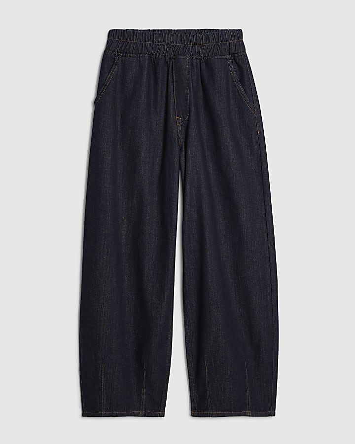 river island Blue Pull On Barrel Leg Jeans