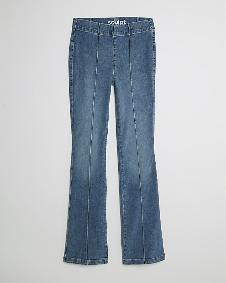 river island Blue Pull-On Sculpt Flared Jeans