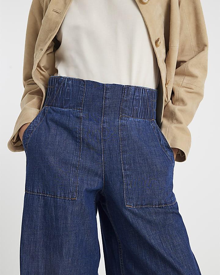 River Island Blue Pull On Wide Leg Jeans