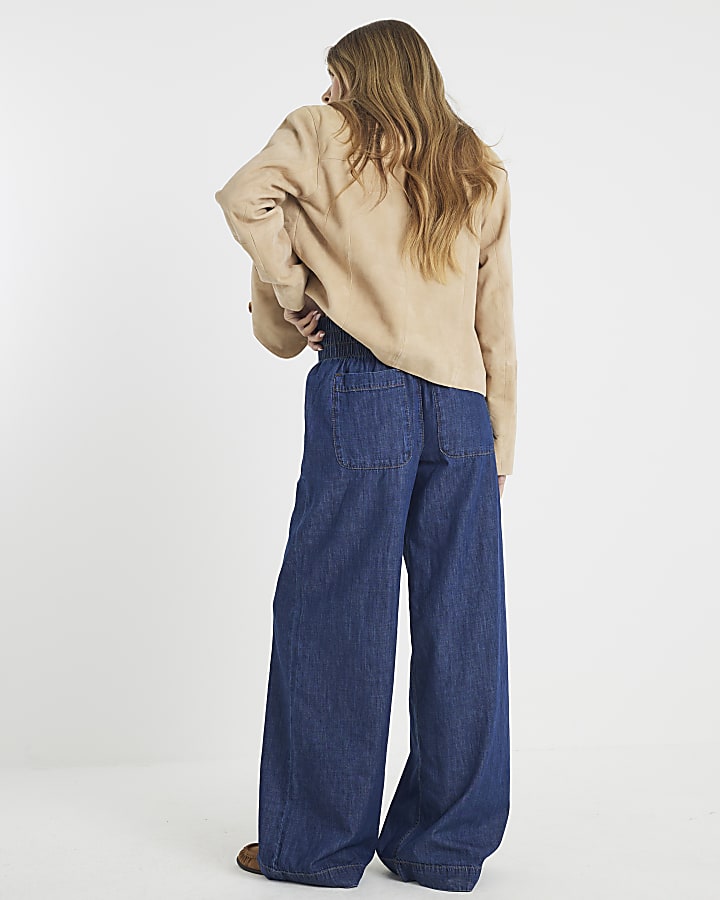 River Island Blue Pull On Wide Leg Jeans