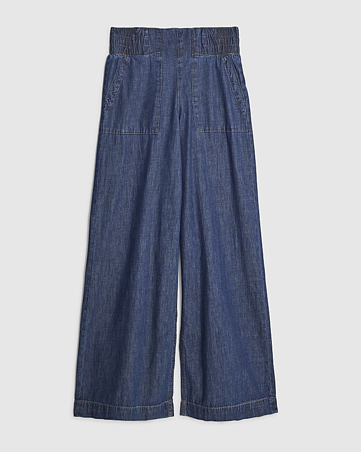 river island Blue Pull On Wide Leg Jeans