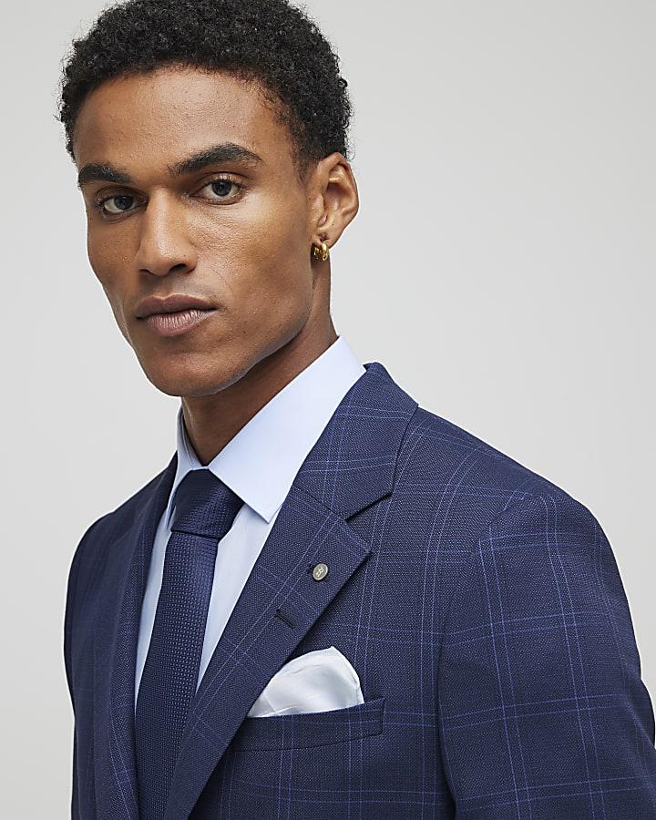 River Island Blue Regular Fit Check Suit Jacket