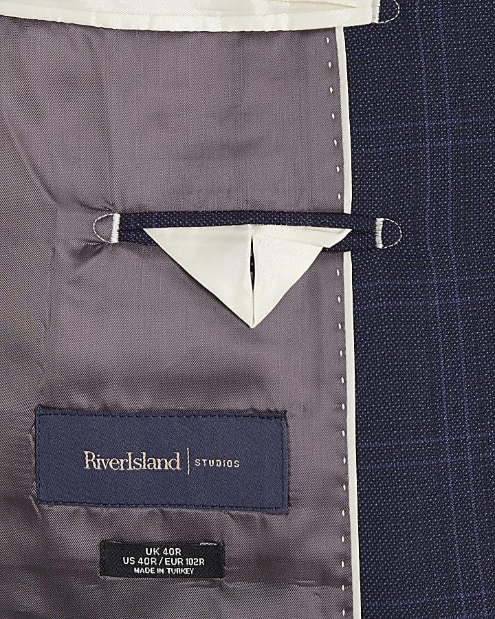 river island Blue Regular Fit Check Suit Jacket