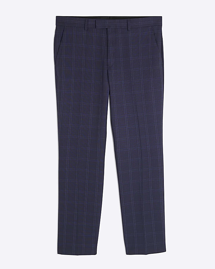 river island Blue Regular Fit Check Suit Trousers