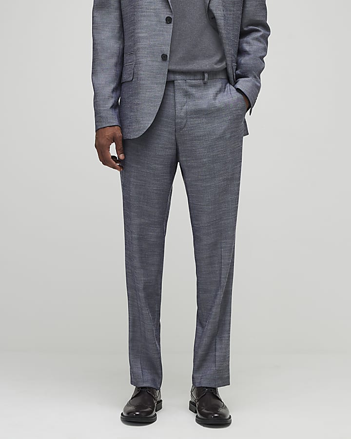 River Island Blue Regular Fit Denim Suit Trousers