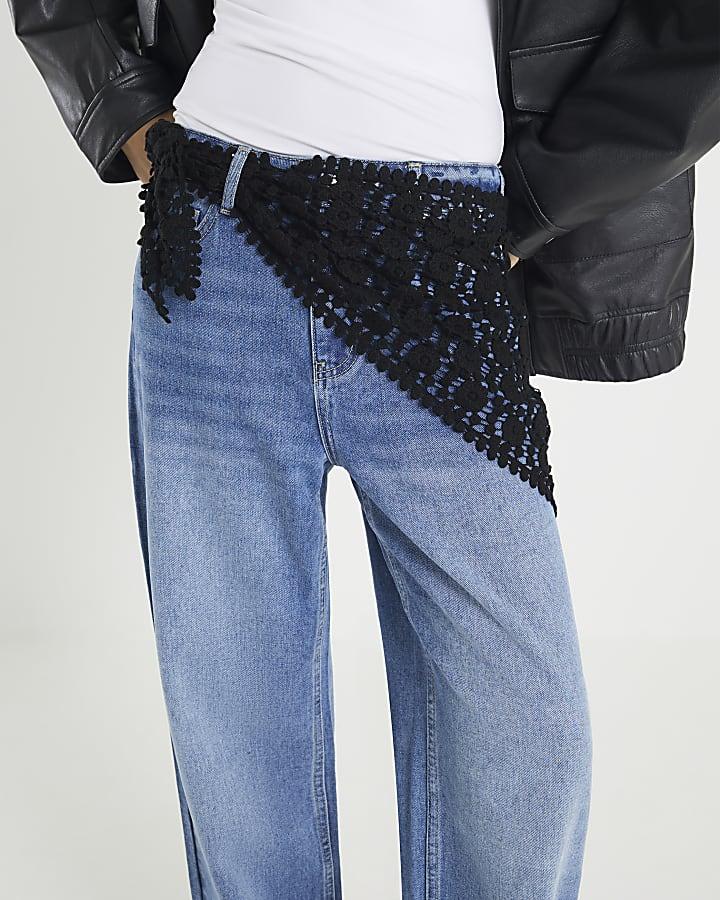 River Island Blue Relaxed Straight Fit Scarf Jeans