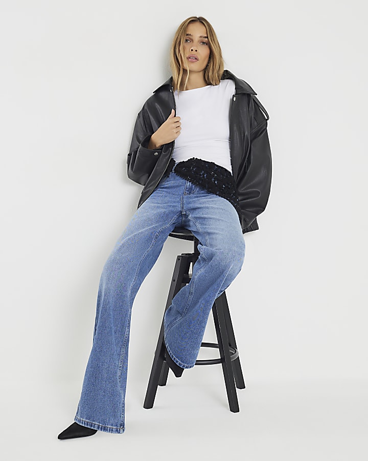 River Island Blue Relaxed Straight Fit Scarf Jeans