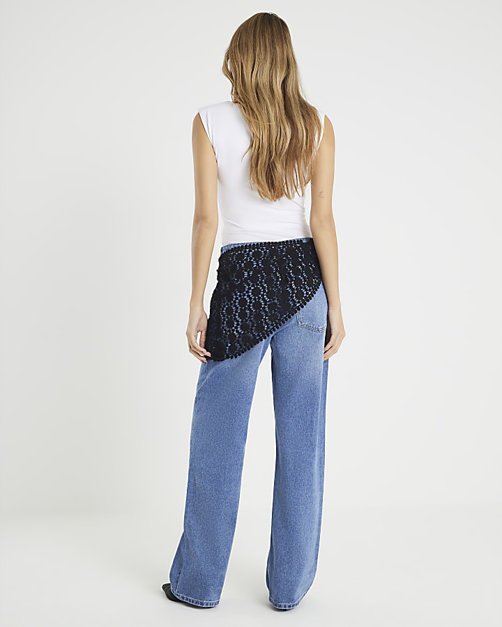 River Island Blue Relaxed Straight Fit Scarf Jeans