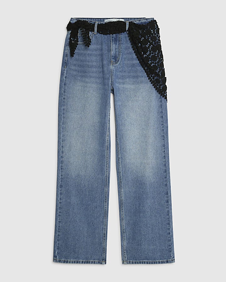 river island Blue Relaxed Straight Fit Scarf Jeans