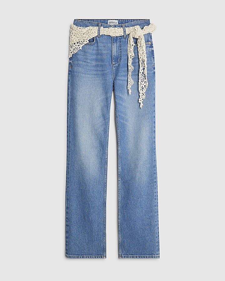river island Blue Relaxed Straight Fit Scarf Jeans
