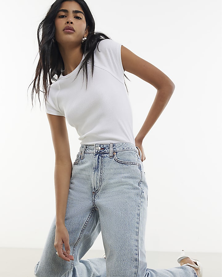 River Island Blue Relaxed Straight Leg Jeans