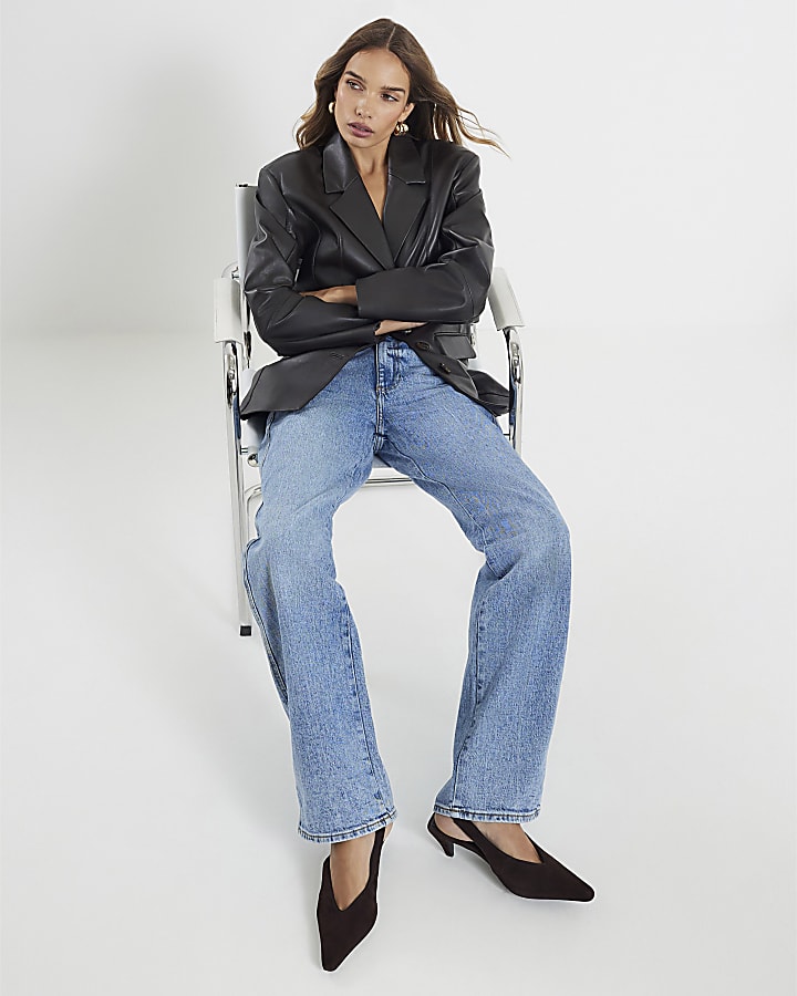 River Island Blue Relaxed Straight Leg Jeans