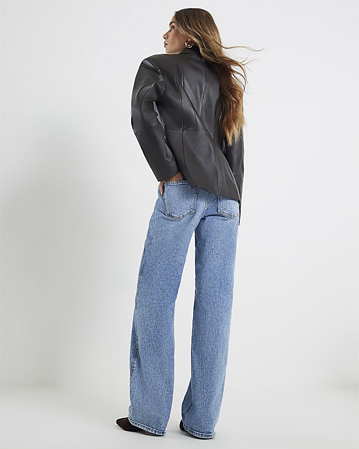 River Island Blue Relaxed Straight Leg Jeans