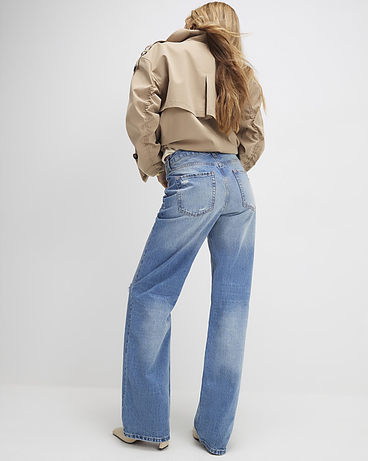 River Island Blue Ripped Relaxed Straight Jeans