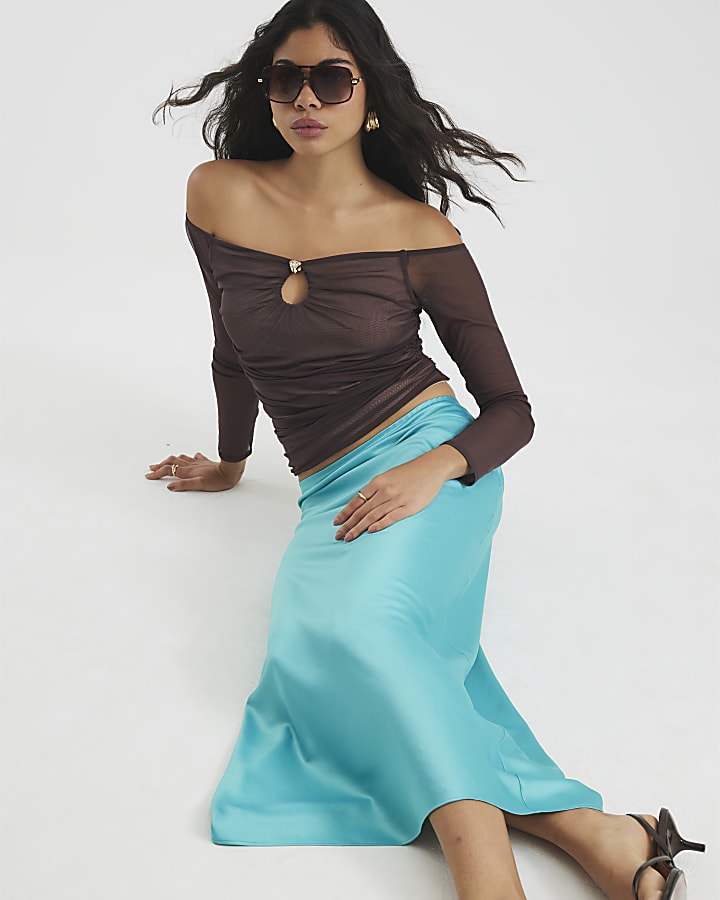 River Island Blue Satin Maxi Skirt
