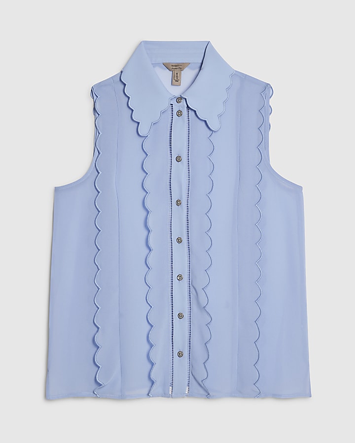 river island Blue Scallop Sleeveless Blouse