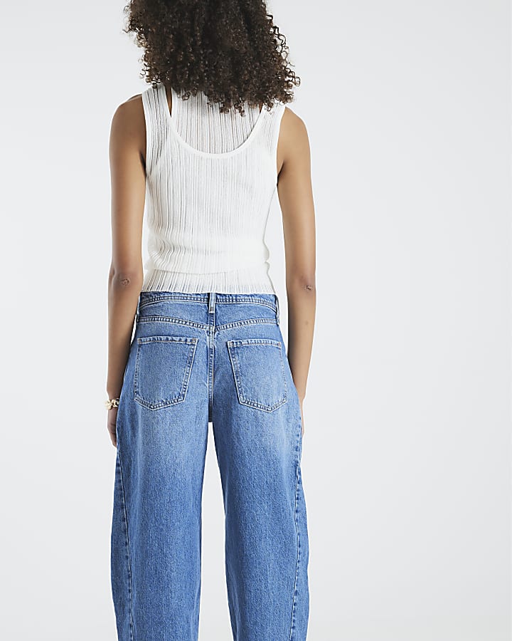 River Island Blue Seamed Barrel Leg Jeans