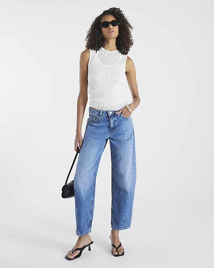 River Island Blue Seamed Barrel Leg Jeans