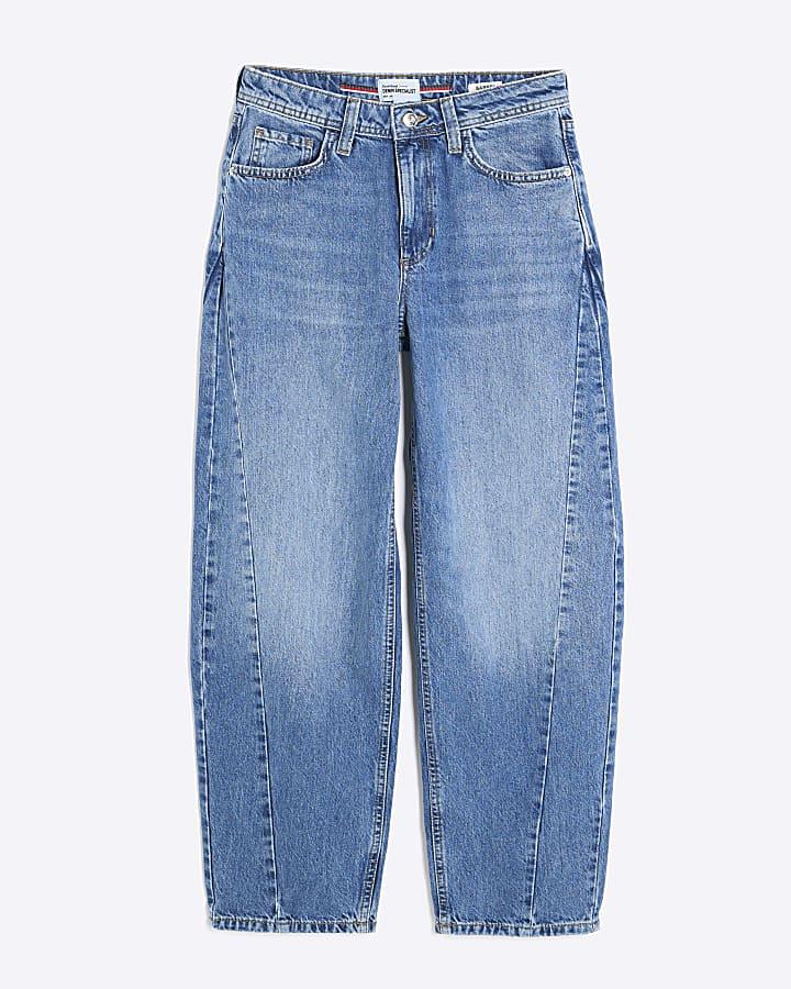 river island Blue Seamed Barrel Leg Jeans