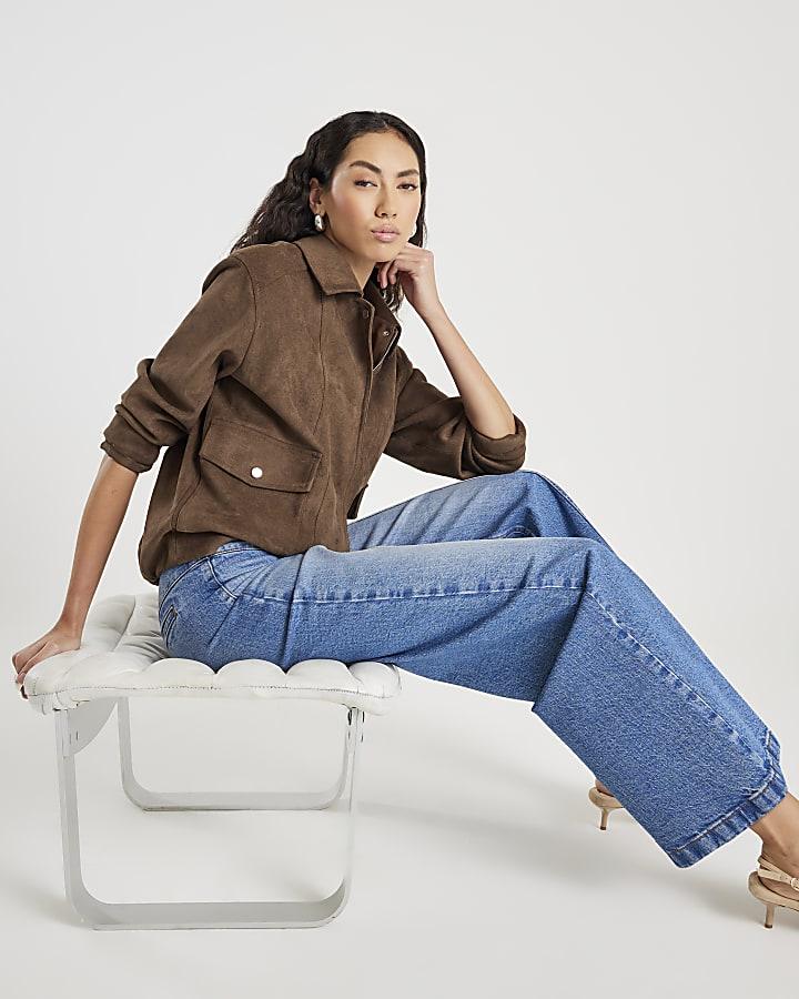 River Island Blue Seamed Wide Leg Jeans