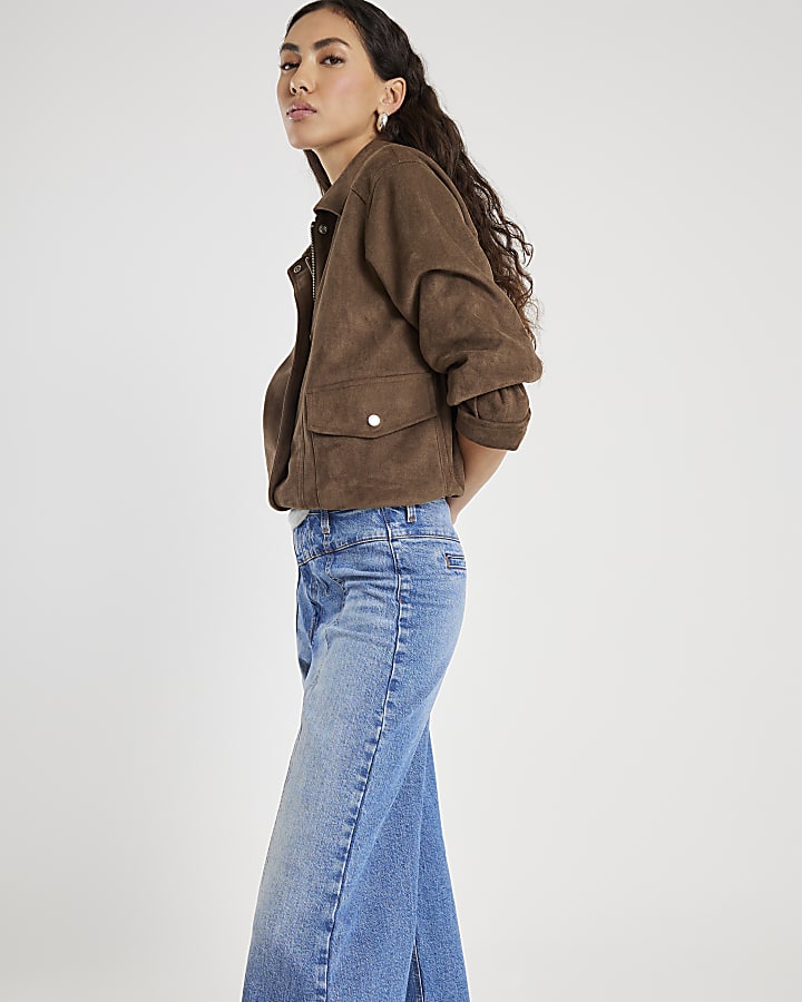 River Island Blue Seamed Wide Leg Jeans