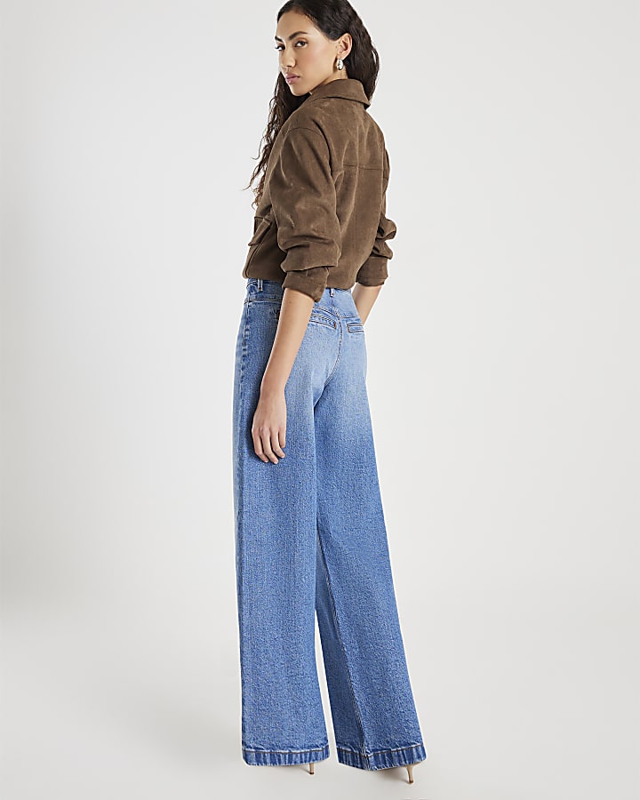 River Island Blue Seamed Wide Leg Jeans