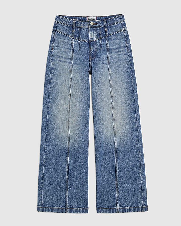 river island Blue Seamed Wide Leg Jeans