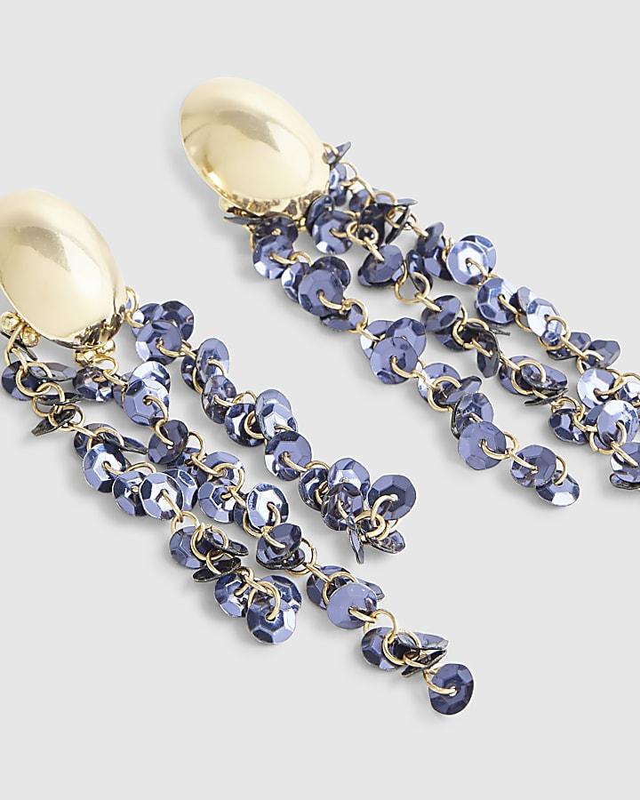 River Island Blue Sequin Drop Earrings