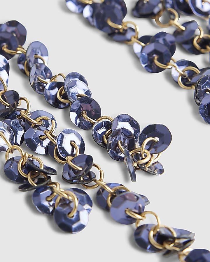 river island Blue Sequin Drop Earrings